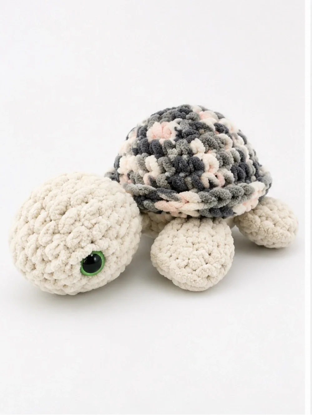 Small Plush Crochet Sea Turtle Toy - Cream and Gray